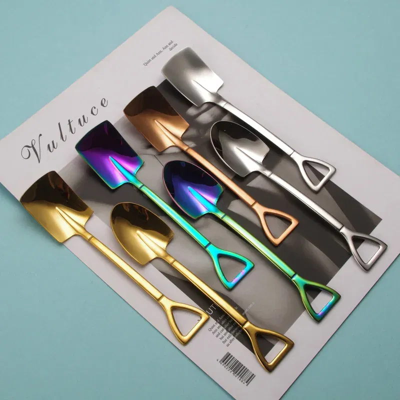 Color: WHITE, Ships From: CHINA - Stainless Steel Coffee Tea Spoon Creative Retro Shovel Scoop for Dinner Ice Cream Dessert Watermelon Kitchen Tableware Bar Tool