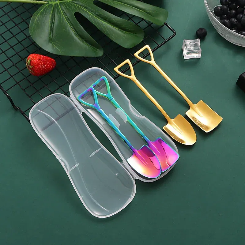 Color: WHITE, Ships From: CHINA - Stainless Steel Coffee Tea Spoon Creative Retro Shovel Scoop for Dinner Ice Cream Dessert Watermelon Kitchen Tableware Bar Tool