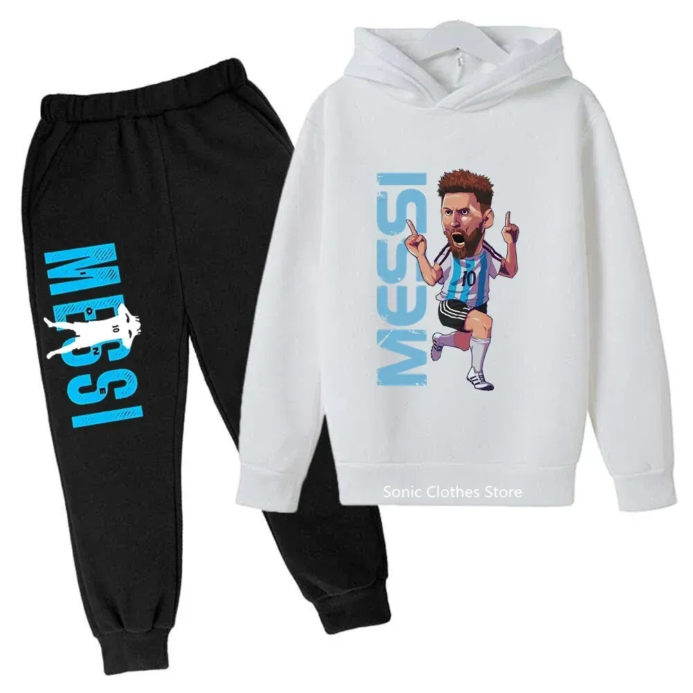 Color: Red, Kid Size: 3T - messi avatar printed children's clothing children's autumn and winter hoodies pants 2-piece casual boys and girls suits