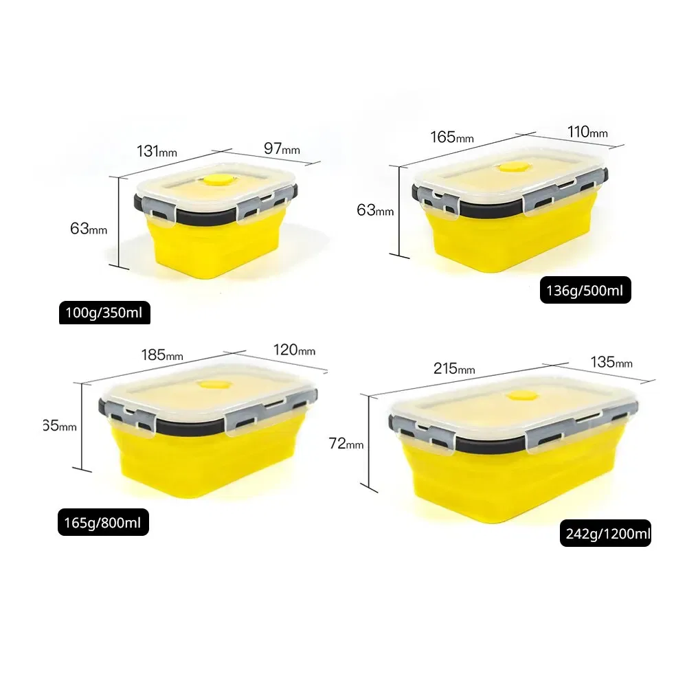 Number of Tiers: 1-tier, Color: Blue - 4PCS Foldable Silicone Lunch Box Portable Microwave Heated Lunch Box Square Silicone Preservation Box Kitchen Supplies