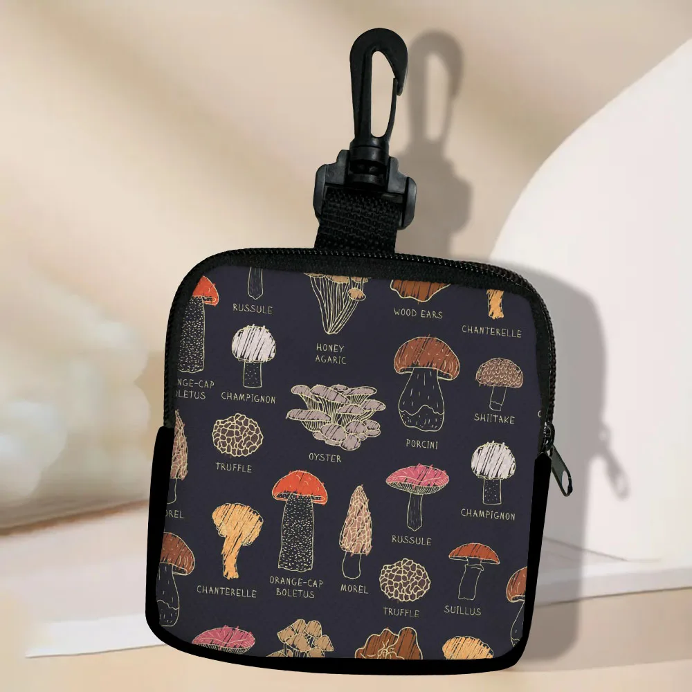 Color: Gold - Mushroom-Seamless-Pattern Portable Women  Coin Bag  Money Purse Id Card Holder Wallet Case Zipper Key Storage Pouch Key Bag 5.23