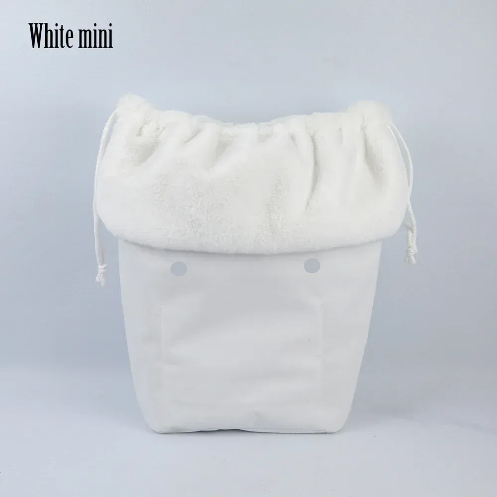 Color: Pink - 2025 Winter O Bag Large Capacity Classic Mini Plush Fur Furry Organizer Top Drawstring Colorful Inner Insert for Obag Winter