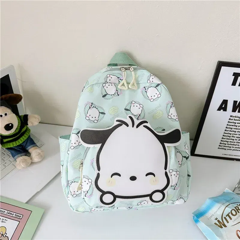 Color: Beige, Size: 12 inches - 2025 Anime Cartoon Kuromi Melody Cinnamoroll Backpack Boys Girls Cartoon Hello Kitty Kawaii Canvas Fashion Children's Schoolbag