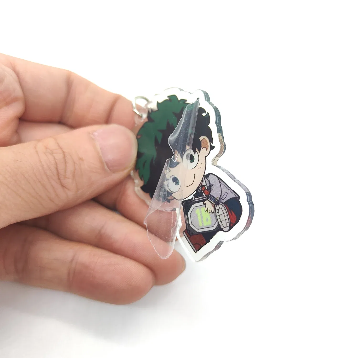 Color: WHITE - 8pcs/set Anime Keychains Hero Acrylic Keychain Izuku Bakugo Katsuki Transparent Pendant Accessories Cute Cartoon Gifts wholesale