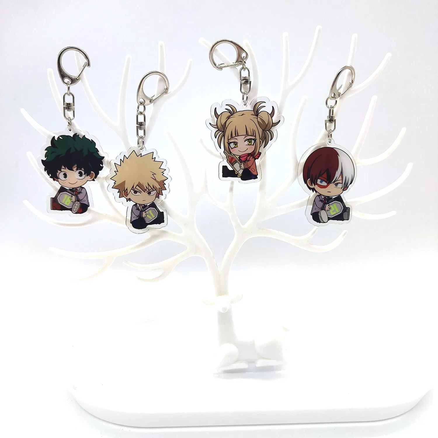 Color: WHITE - 8pcs/set Anime Keychains Hero Acrylic Keychain Izuku Bakugo Katsuki Transparent Pendant Accessories Cute Cartoon Gifts wholesale