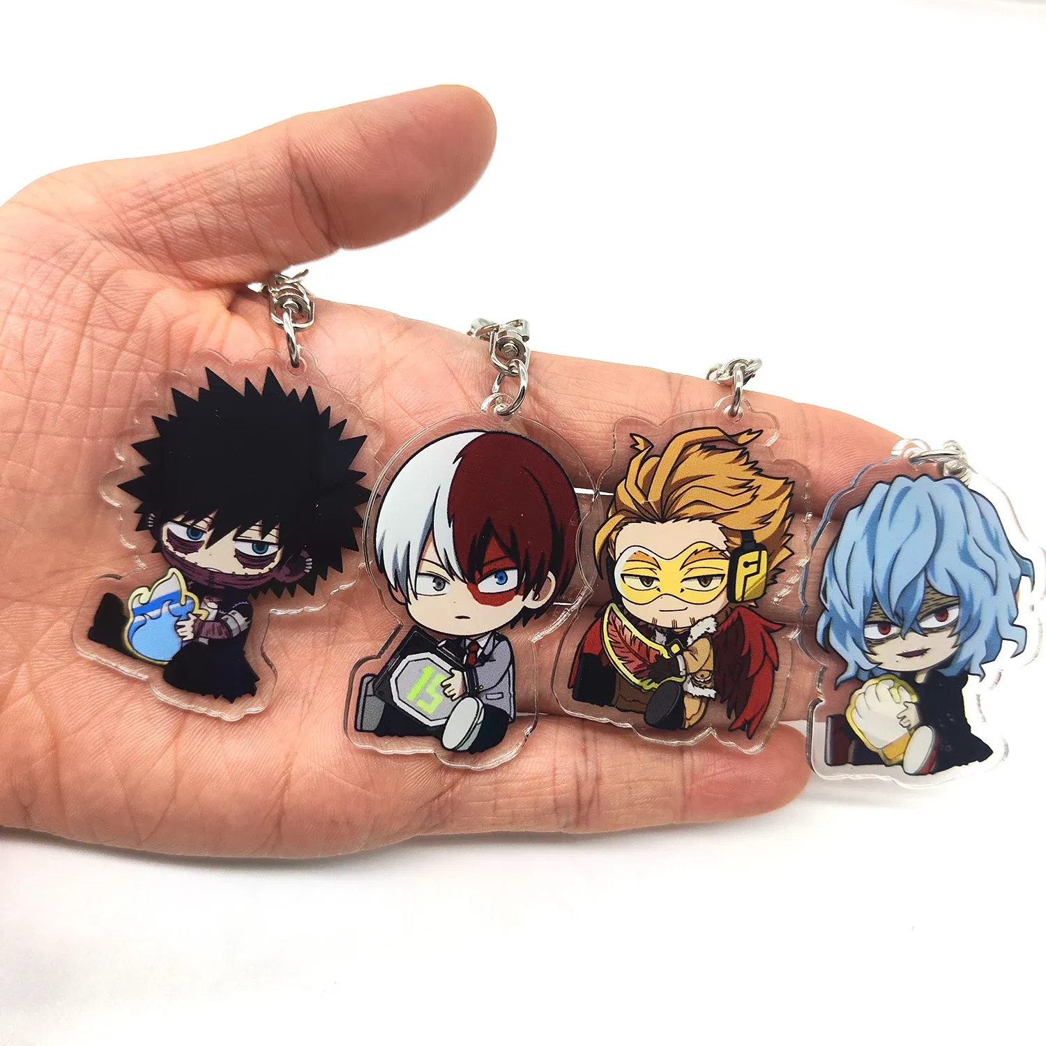 Color: WHITE - 8pcs/set Anime Keychains Hero Acrylic Keychain Izuku Bakugo Katsuki Transparent Pendant Accessories Cute Cartoon Gifts wholesale
