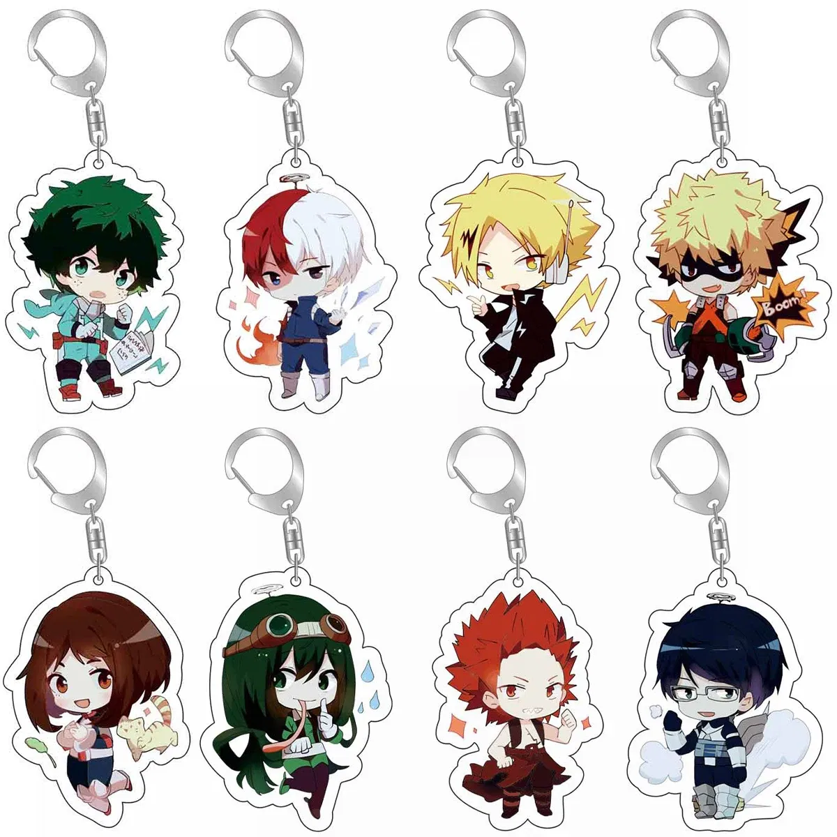 Color: WHITE - 8pcs/set Anime Keychains Hero Acrylic Keychain Izuku Bakugo Katsuki Transparent Pendant Accessories Cute Cartoon Gifts wholesale