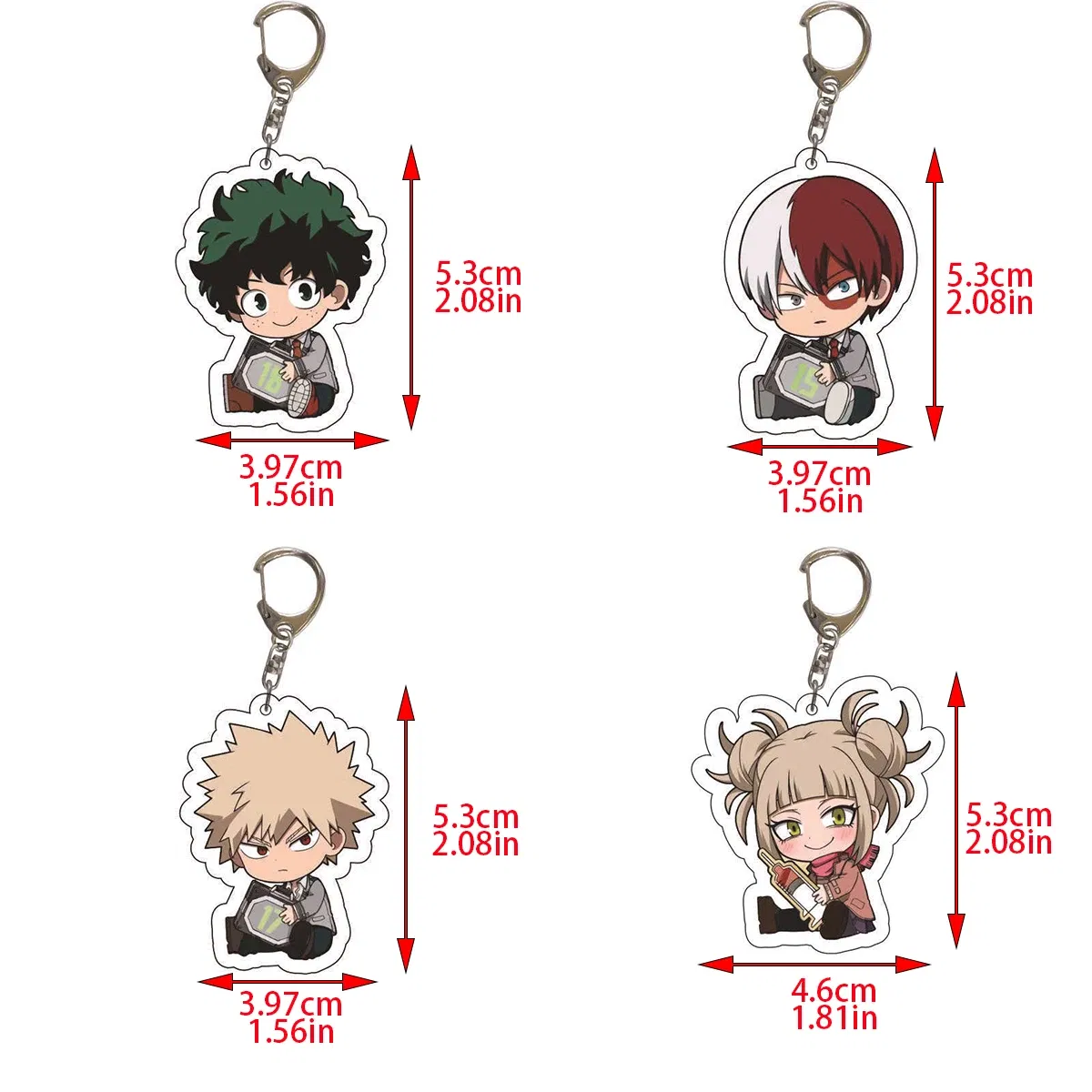 Color: WHITE - 8pcs/set Anime Keychains Hero Acrylic Keychain Izuku Bakugo Katsuki Transparent Pendant Accessories Cute Cartoon Gifts wholesale
