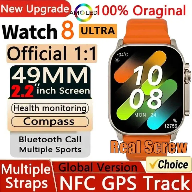 Color: Orange - New Watch 8 Ultra Smart Watch 49mm 2024 New NFC Men Women GPS Track Bluetooth Call BT Music Games Wireless Charging Smartwatch