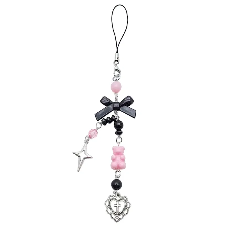 Color: Red - Goth Y2K Phone Charm Pendant Kawaii-Key Chain For Bag Cute Accessory Women Guitar Strap Lanyard Beaded Keychain Pendant