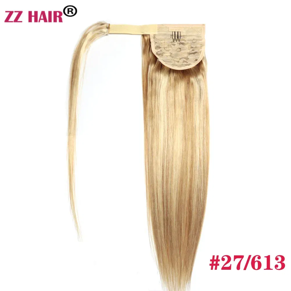 Color: P27/613, Life Span: 6 Months With Proper Care, Stretched Length: 20inches, Longest Hair Proportion: 35%-45% - ZZHAIR 100% Human Hair Extensions 16"-28" Machine Made Remy Magic Wrap Around Ponytail 60g-120g Clip In Horsetail Stragiht
