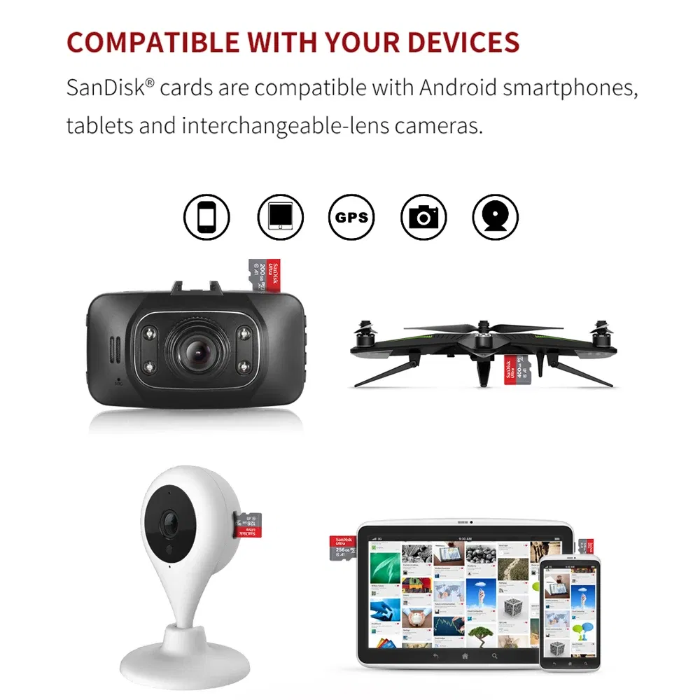 Capacity: 128GB - SanDisk Micro SD Memory Card 100% Original C10 U1 U3 4K HD Trans Flash Cards for Camera GoPro DJI Nintendo Switch MicroSDXC Card