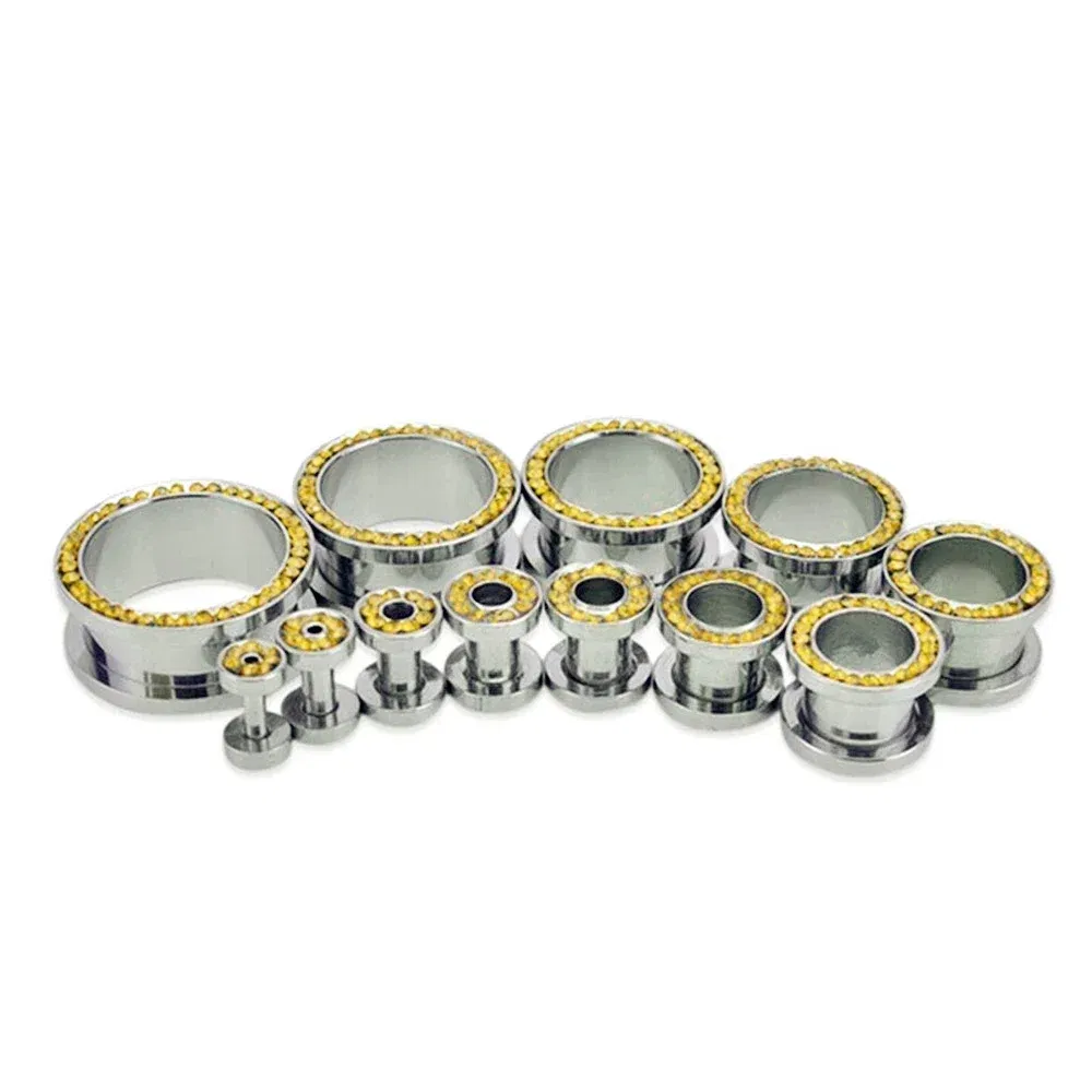 Metal color: Antique Bronze Plated, Main Stone Color: Brown - 2pc Steel Multicolour Crystal Ear Plug Flesh Tunnel 8g ( 3mm ) - 1" ( 25mm ) Gauge Expander Stretcher Screw Fit