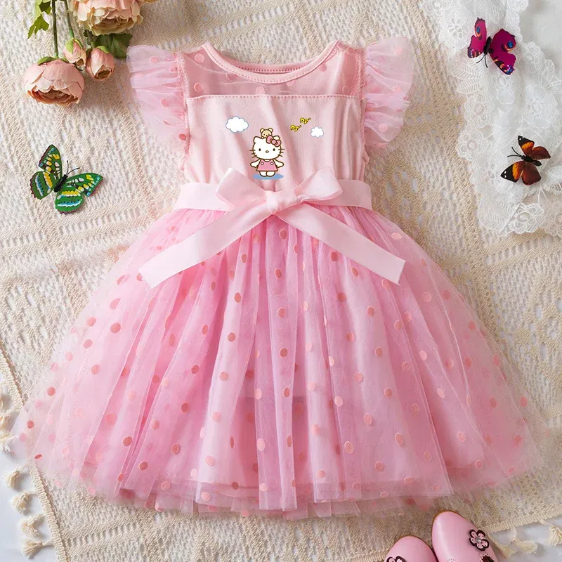 Color: Turquoise, Size: L - Hello Kitty 2-6Y Baby Girl Dress Princess Mesh Skirt Summer Sleeveless Wedding Party Dresses for Girls Summer
