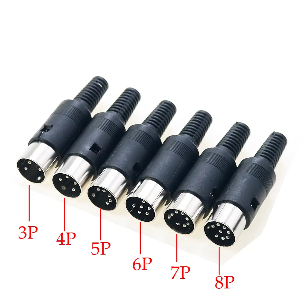 Color: Dark Grey - 5pcs 3P 4P 5P 6P 7P 8Pin DIN Male/Female Plug Jack with Plastic Handle Keyboard Cable Connector Adapter PS2