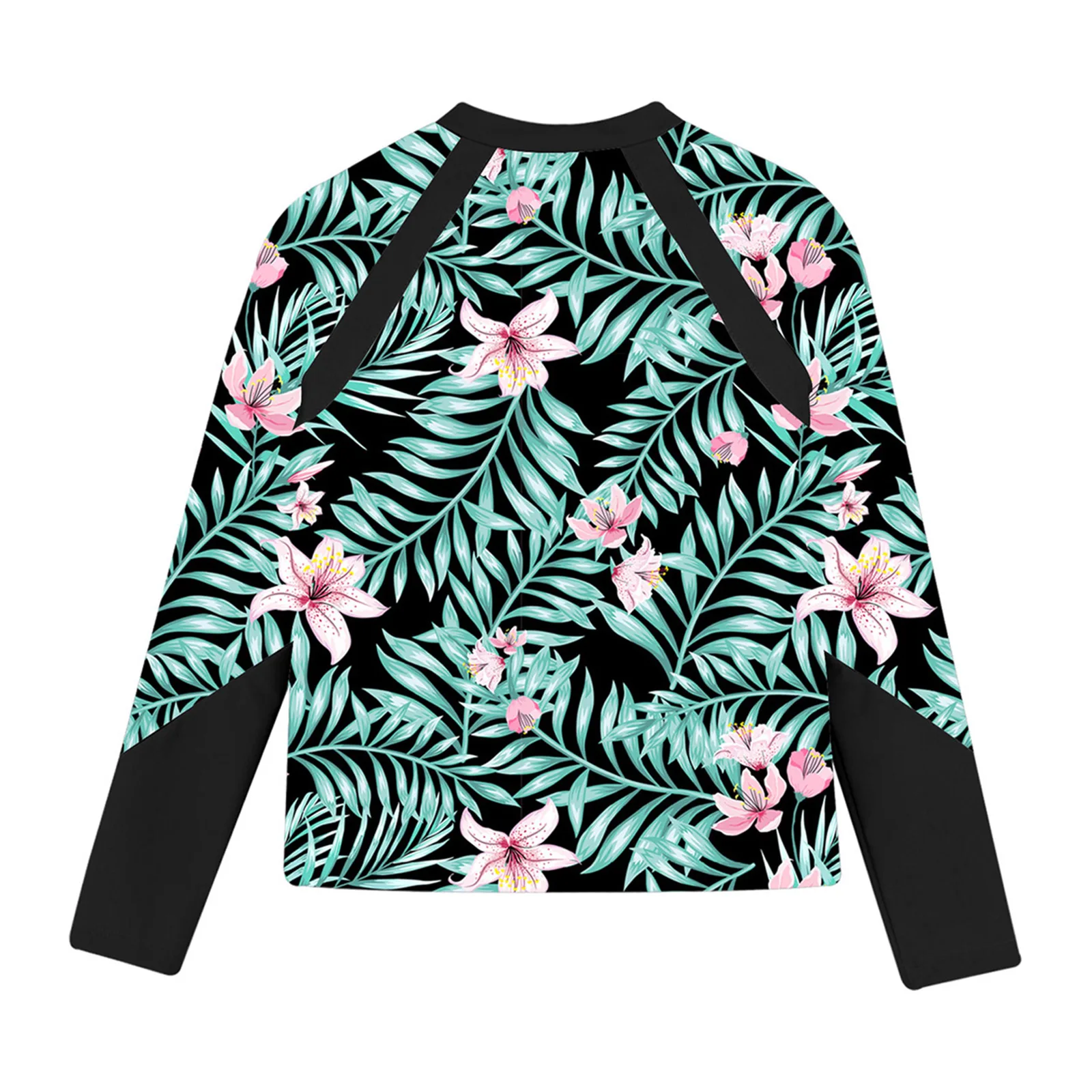Color: Beige, Kid Size: 6M - Kids Girls Swim Top Floral Printed Rash Guard T Shirt Mock Neck Long Sleeve Pool Party Beachwear UPF 50+ Surfing Bathing Tops
