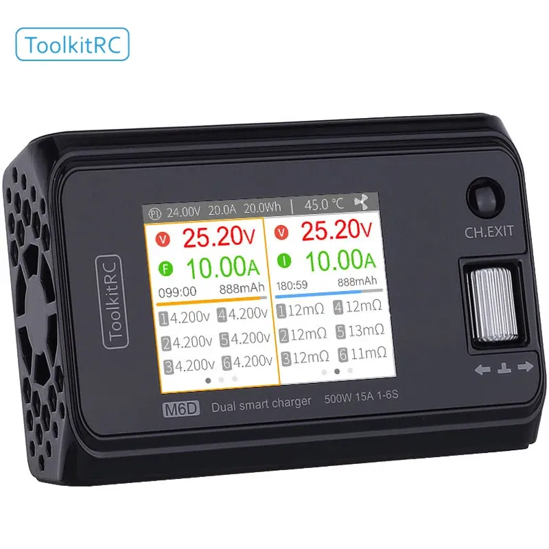 Color: Black - 2024 ToolkitRC M6D 500W 15A DC Dual Channel MINI Smart Charger Discharger For 1-6S Lipo Battery FPV Model Spare Parts