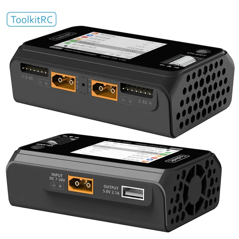 Color: Black - 2024 ToolkitRC M6D 500W 15A DC Dual Channel MINI Smart Charger Discharger For 1-6S Lipo Battery FPV Model Spare Parts