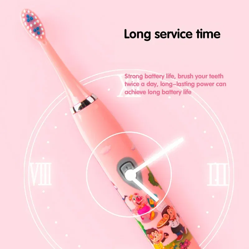 Color: Brown - Sonic Children Electric Toothbrush Colorful Cartoon Cute Pattern Ultrasonic Rechargeable Soft Hair Smart Brush Oral Cleaning