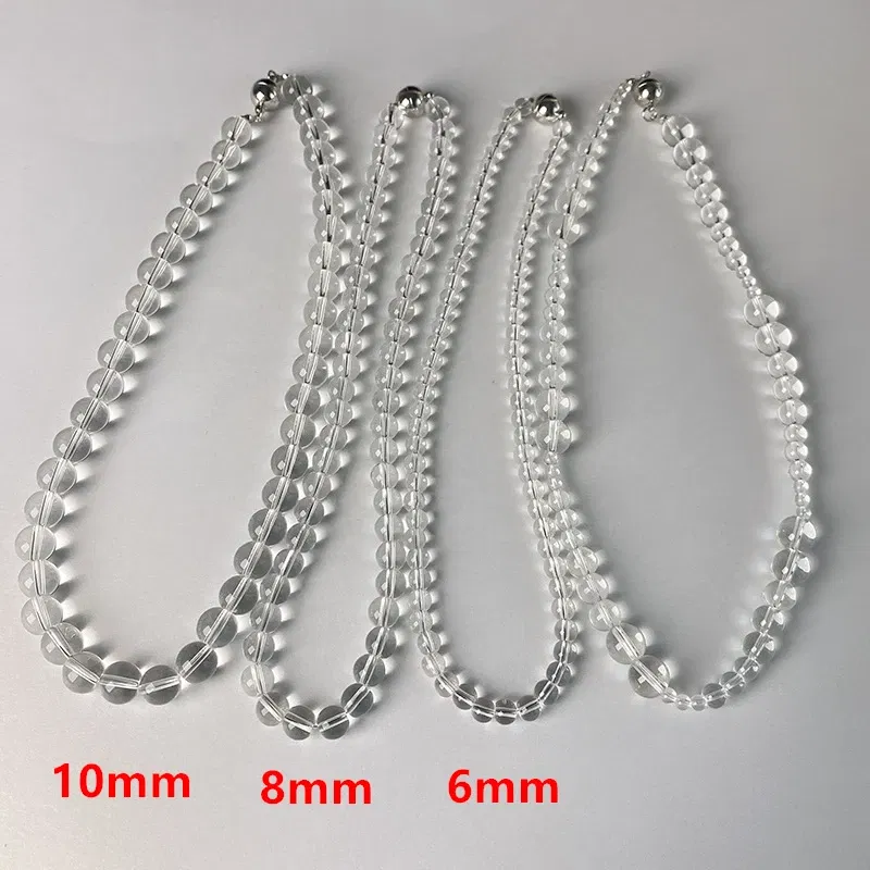 Metal Color: Light Yellow Gold Color - HUANZHI Transparent Natural Crystal Stone Beads Necklace for Women Magnetic Buckle Chain Collarbone Choker Fashion Jewelry Hot