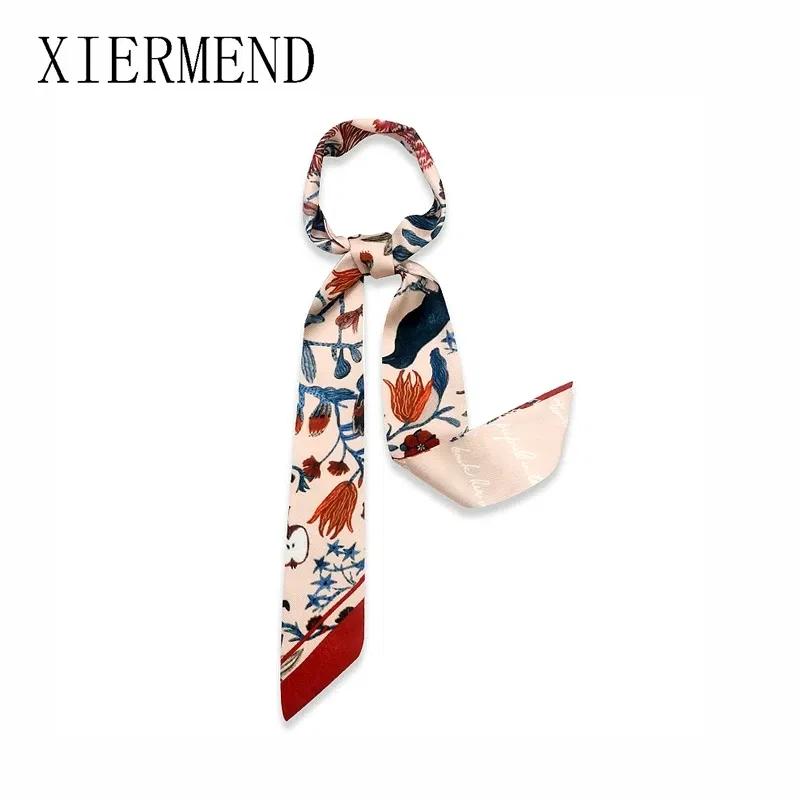 Color: Pale Pinkish Grey - 2021 new small silk scarves tied spring and autumn period Korea bag skinny scarf women with ribbon small scarf