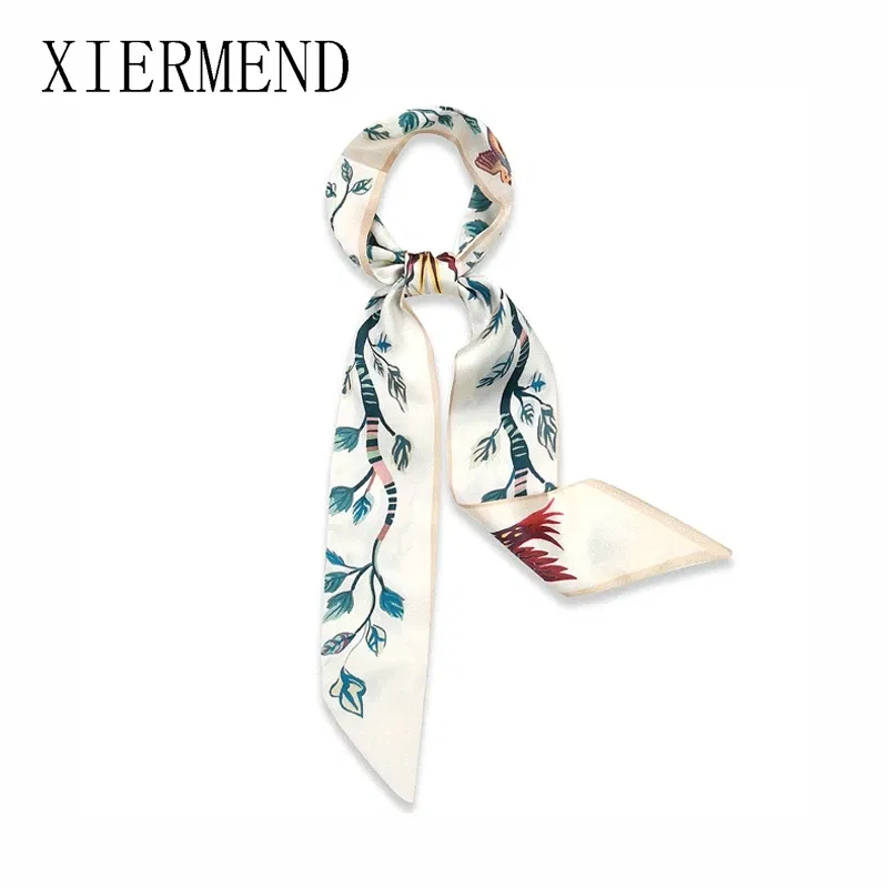 Color: Pale Pinkish Grey - 2021 new small silk scarves tied spring and autumn period  Korea bag skinny scarf women with ribbon small scarf