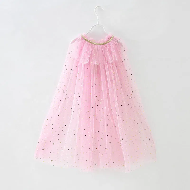 Color: Blue, Kid Size: 12T - Little Girls Sequins Tulle Cape Children Princess Party Dress Up Cloaks Summer Thin Blue Pink White Halloween Birthday Costumes