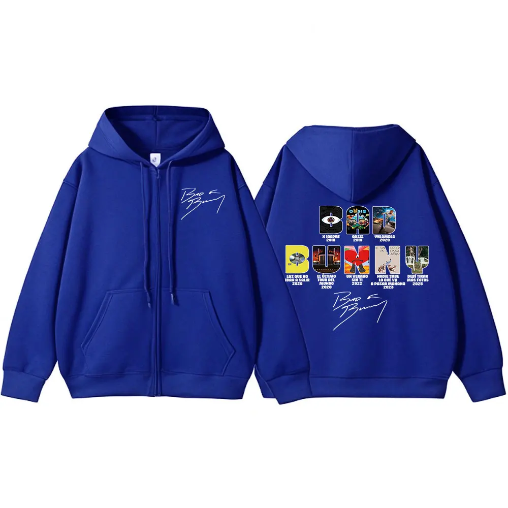 Color: Brown, Size: M - Rapper Bad Bunny Music Album Cover Print Zipper Hoodies Men Women Clothing Hip Hop Zip Up Sweatshirts Long Sleeve Hoodie Jackets