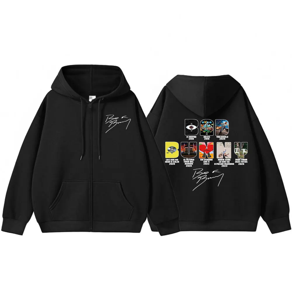 Color: Brown, Size: M - Rapper Bad Bunny Music Album Cover Print Zipper Hoodies Men Women Clothing Hip Hop Zip Up Sweatshirts Long Sleeve Hoodie Jackets