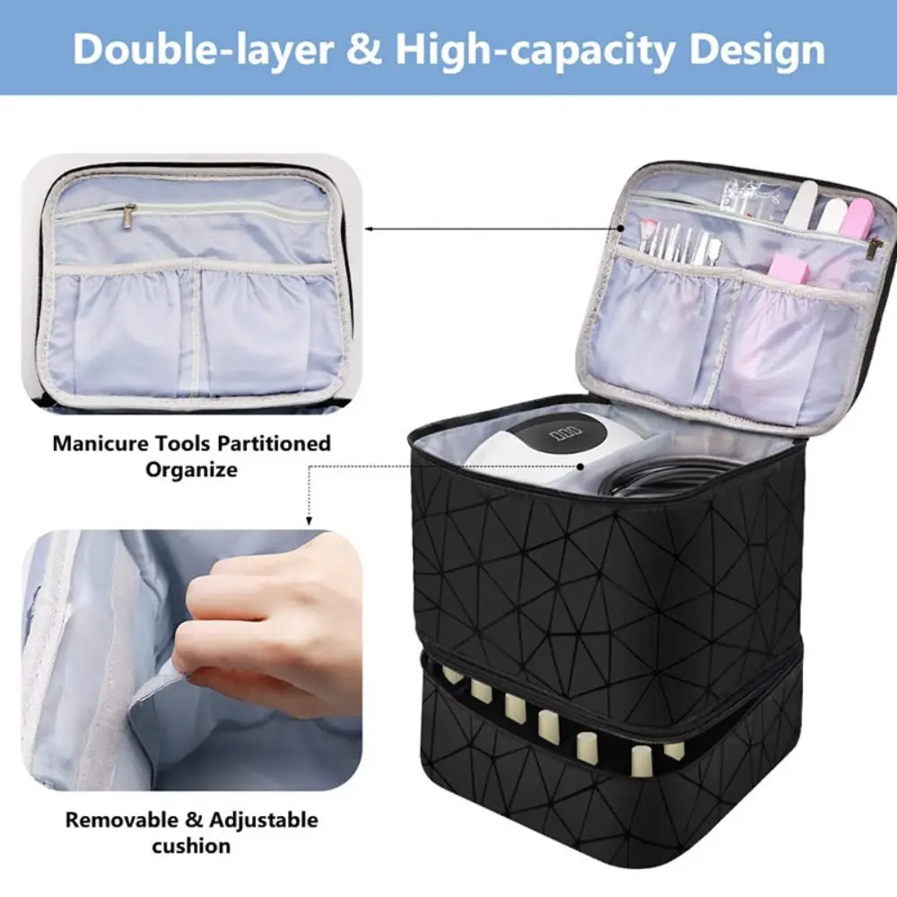 Color: SKY BLUE - 30 Grids Nail Organizer Makeup Bag Cosmetic Manicure Case Professional Double Layer Design Nail Polish Gel Handbag with Handle
