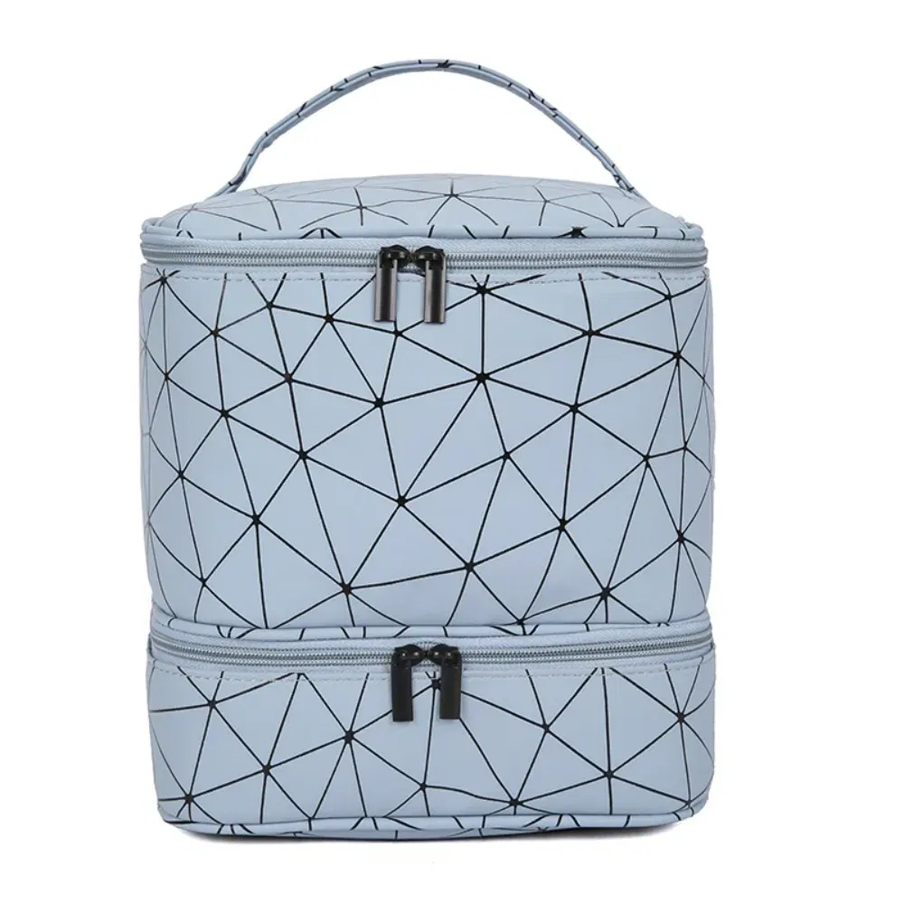 Color: SKY BLUE - 30 Grids Nail Organizer Makeup Bag Cosmetic Manicure Case Professional Double Layer Design Nail Polish Gel Handbag with Handle