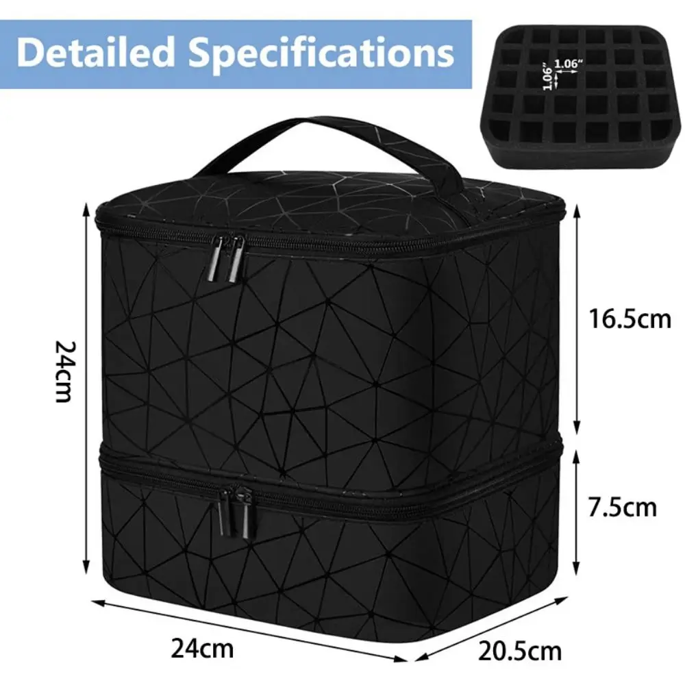 Color: SKY BLUE - 30 Grids Nail Organizer Makeup Bag Cosmetic Manicure Case Professional Double Layer Design Nail Polish Gel Handbag with Handle