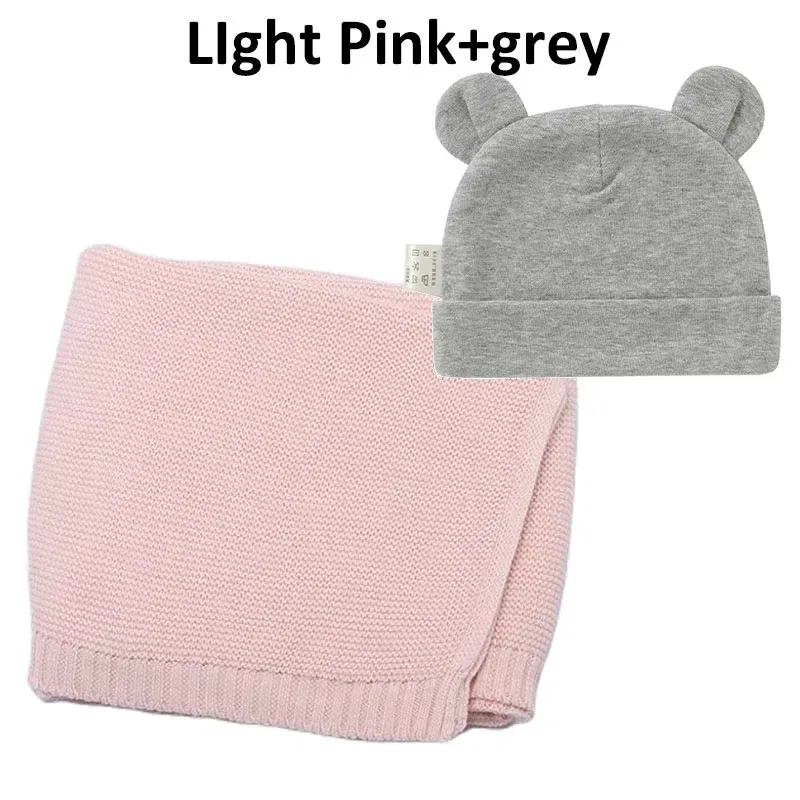 Color: Light Grey, Size: Option 2, Ships From: CN - Personalized Baby Name Newborn Cotton Beanie and Knitted Blanket Set Embroidered Name Covering and Cute Hat Gift Set