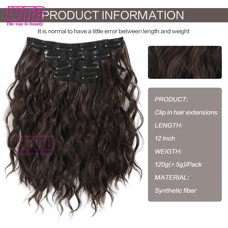 Color: NC/4HL - Synthetic Heat Resistant Hair Extensions Multi Color Clip-in Body Wave 12inch 4 PCS Double Weft for Women Girl Daily Party Use