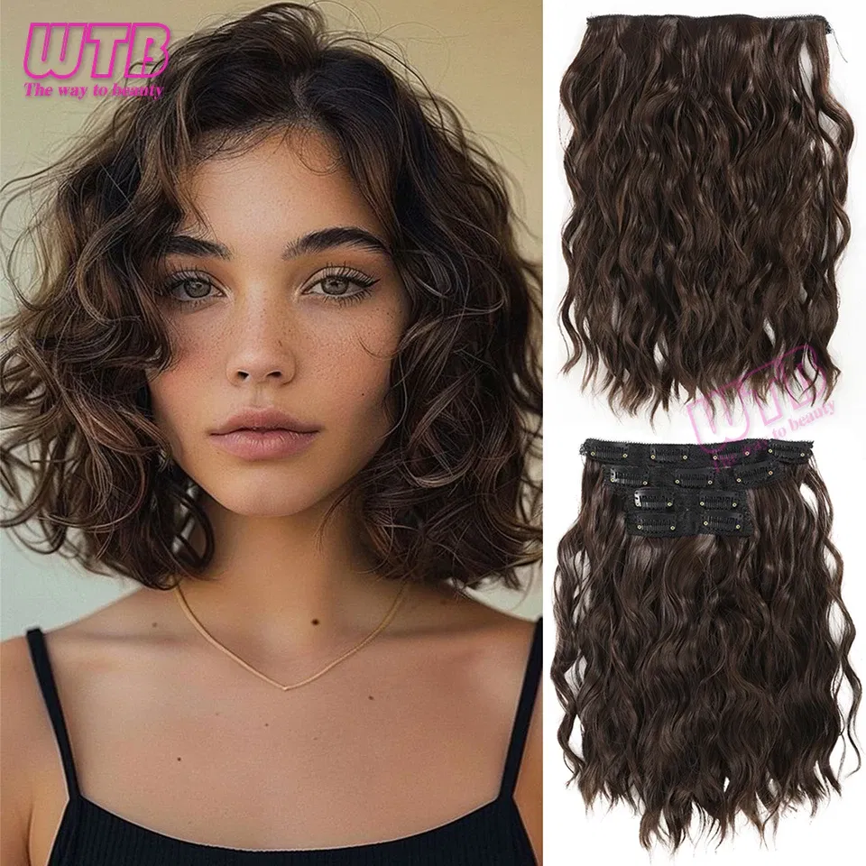 Color: NC/4HL - Synthetic Heat Resistant Hair Extensions Multi Color Clip-in Body Wave 12inch 4 PCS Double Weft for Women Girl Daily Party Use