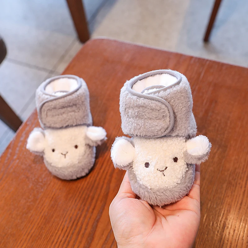 Color: light yellow, Baby Age: 0-6 Months - Winter New Cute Cartoon Baby Booties Boy Girl Boots Cotton Soft-Sole Non-Slip Warm Toddler First Walkers Infant Crib Shoes
