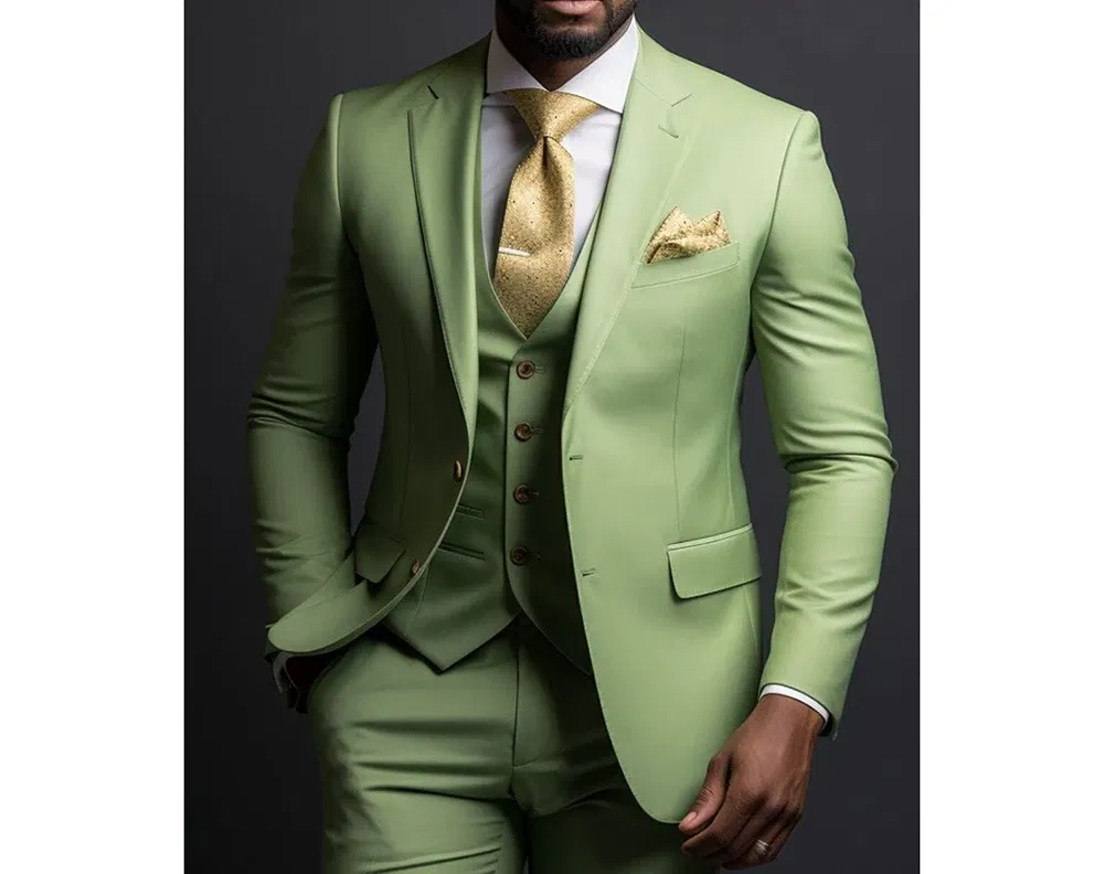 Color: Beige, Size: 4XL - Green Suits for Men Blazer Single Breasted Notch Lapel Slim Fit Luxury Outfit 3 Piece Jacket Pants Vest Wedding Prom Party Terno