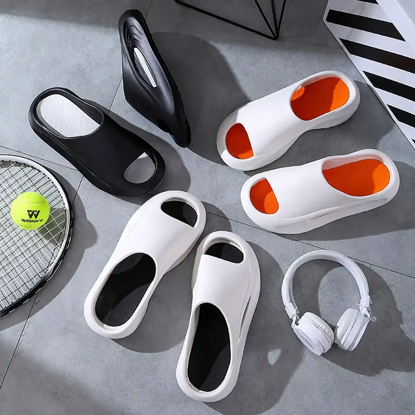 Color: WHITE, Shoe Size: 43 - Summer Slippers for Men and Women Thick Bottom Eva Step on the Poop Feeling Outside Wear Non-slip Casual Bathroom Slippers