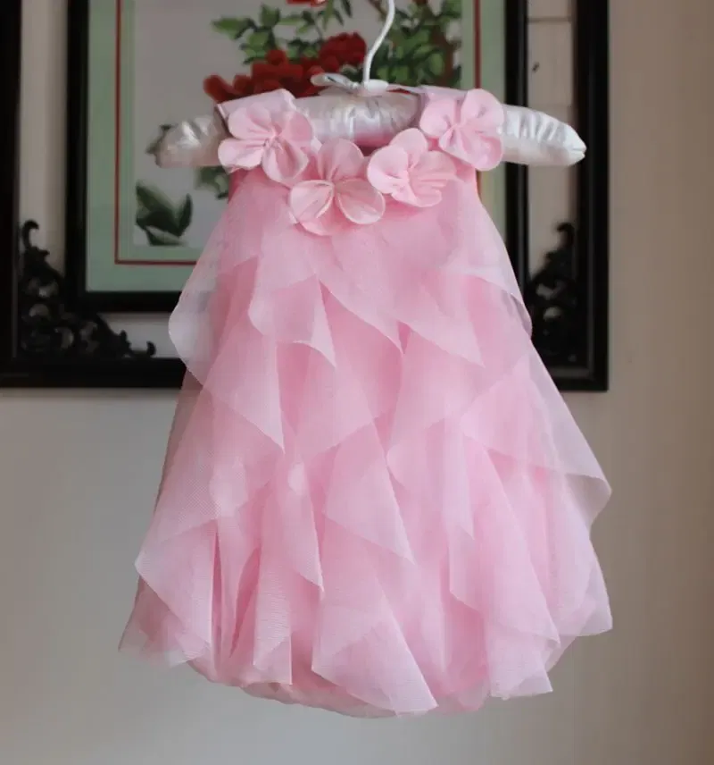 Color: Pink, Kid Size: 12M - Summer Sleeveless Girls Chiffon Dress Flowers Kids Girl Birthday Party Dresses Baby Clothes Vestidos
