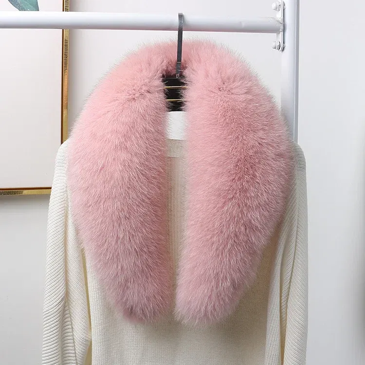 Color: SKY BLUE, Size: XL - 100% Natural Real Fox Fur Collar For Women Men Coat Jacket Fur Scarf Winter Extra Large Size Neck Warmer Fur Scarf Shawls Wraps
