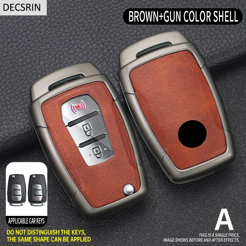 Color Name: GRAY - Zinc Alloy+ Leather Car Flip Key Case Cover Shell Fob For SsangYong Kyron 2 Sanka Actyon Korando Tivoli Protective Accessories