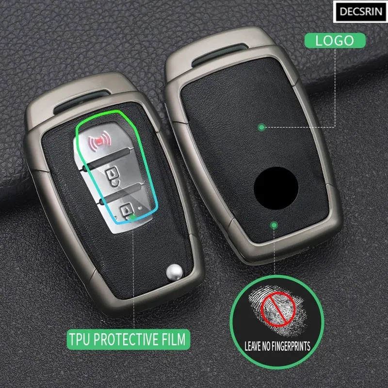 Color Name: GRAY - Zinc Alloy+ Leather Car Flip Key Case Cover Shell Fob For SsangYong Kyron 2 Sanka Actyon Korando Tivoli Protective Accessories