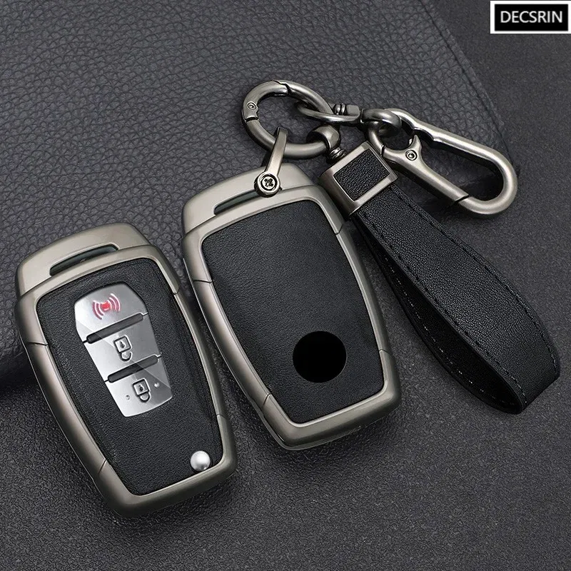 Color Name: GRAY - Zinc Alloy+ Leather Car Flip Key Case Cover Shell Fob For SsangYong Kyron 2 Sanka Actyon Korando Tivoli Protective Accessories