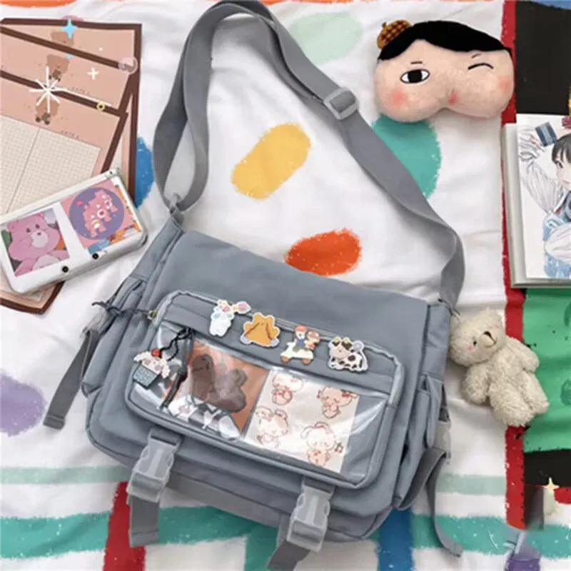 Color: Blue - Japanese Style Kawaii Itabag for Dolls Large Handbags New Nylon School Bags for Teenage Girls Tote Shoulder Bag JK Crossbody Bag
