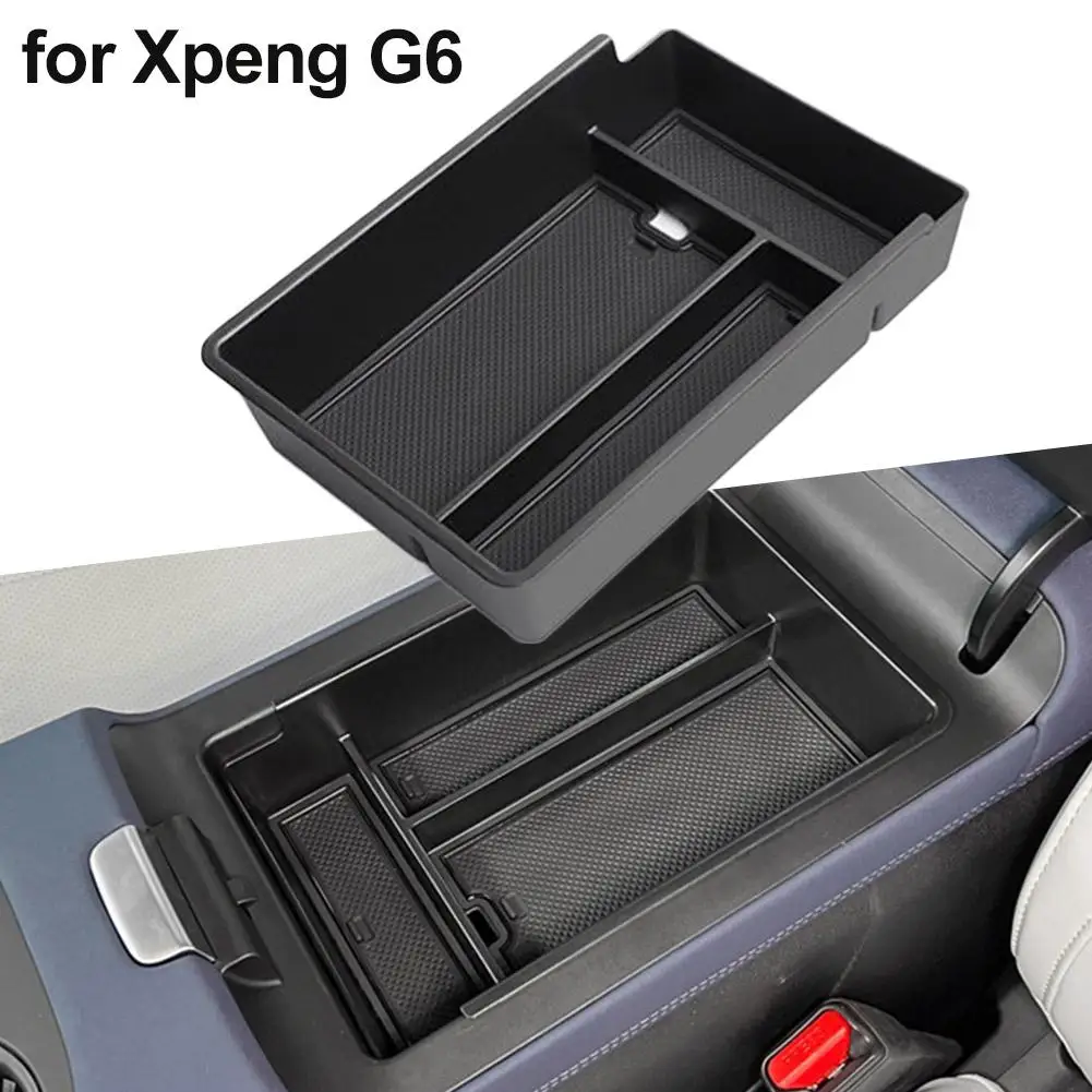 For Xpeng G6 Car Center Console Tray Armrest Storage Box Organizer Interior Accessories Stowing Tidying Black Car Accessories