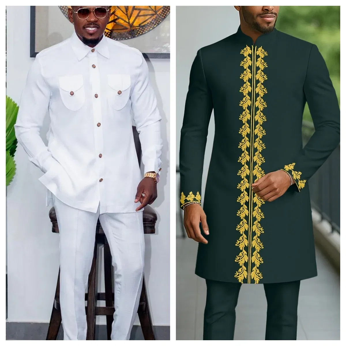 Color: Clear, Size: L - New Men's Tenos Wedding 2-Piece Suit Waist Pants Shirt Solid Color Panel Long Sleeve Party African Ethnic Style Clothing (M-4XL)