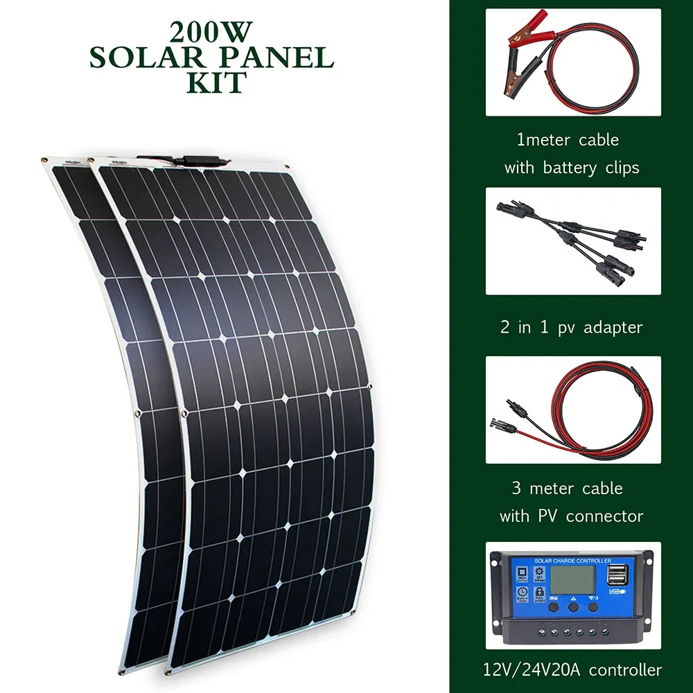 Color: Silver / Gray, Ships From: CHINA - Top Solar panel kit and 300w 200w 100w flexible solar panels 12v 24v high efficiency battery charger module