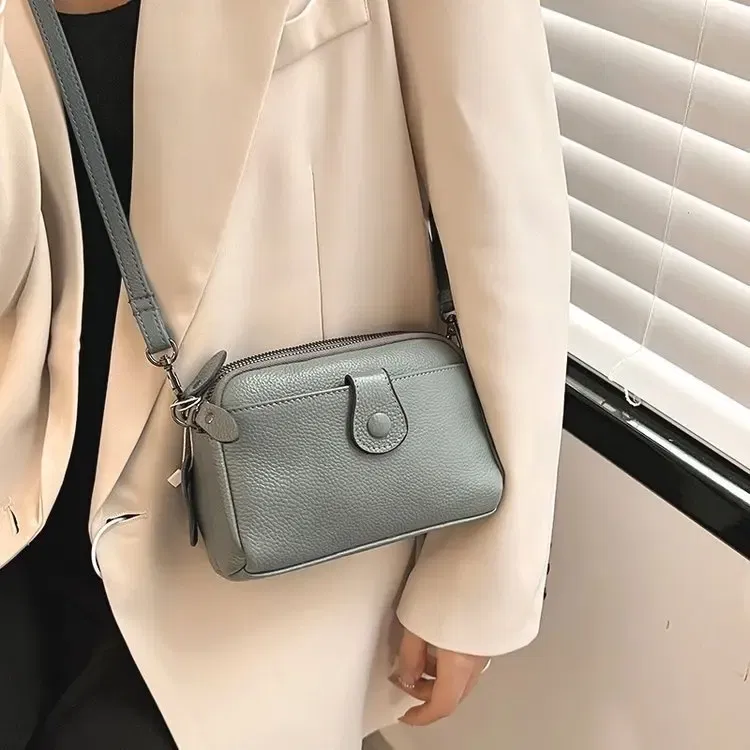 Color: SKY BLUE - Women Genuine Leather Shoulder Bag New Casual Female Small Crossbody Bags For Women Bag Cell Phone Bag Day Clutches