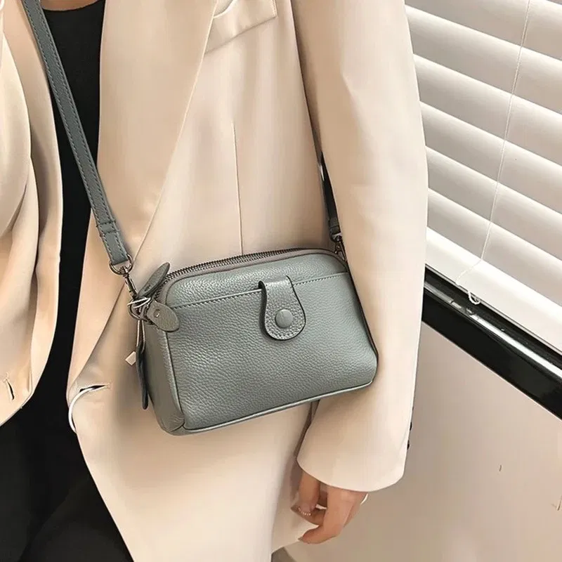 Color: SKY BLUE - Women Genuine Leather Shoulder Bag New Casual Female Small Crossbody Bags For Women Bag Cell Phone Bag Day Clutches