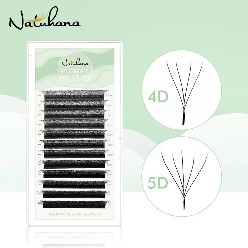 Color: Brushed Brass, Curl: LU, Thickness: 0.07mm, Length: 16mm - NATUHANA W-Shaped 4D 5D Volume Eyelash Extensions Premade Volume Fans W Shape Lashes Natural Soft False Eyelashes for Makeup